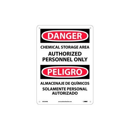 National Marker Co Bilingual Plastic Sign - Danger Chemical Storage Area Authorized Personnel Only ESD240RB